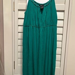 Emerald green sun dress silver stitching in straps and neck line